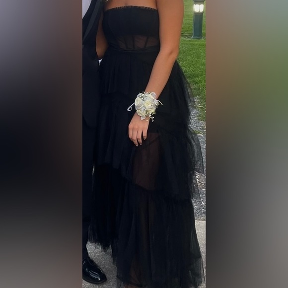 Betsy and Adam Long Mesh Corset Gown (black) - Picture 3 of 6